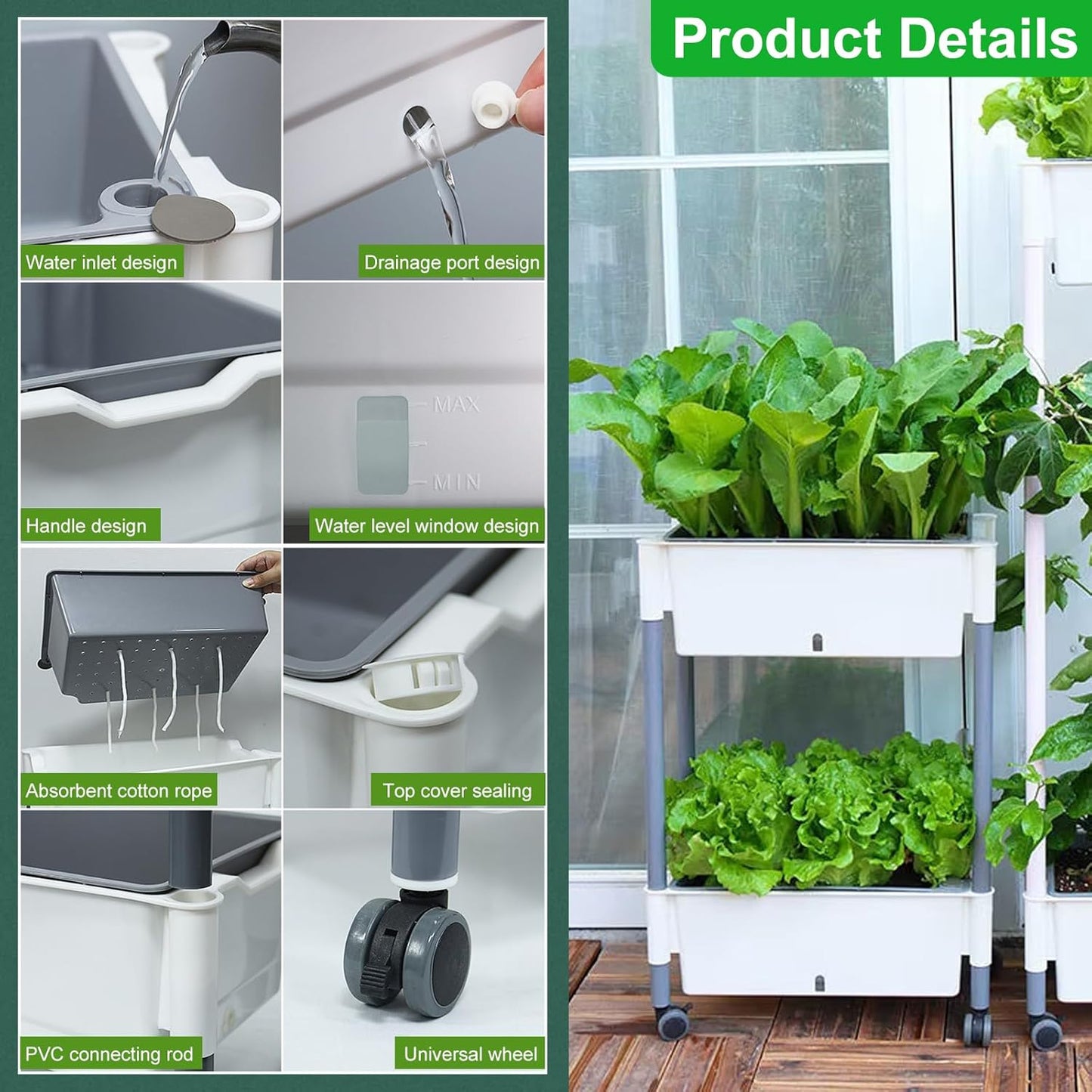 Plant Mate 2-Tiered Self-Watering Planter – Stylish, Mobile Effortless Gardening