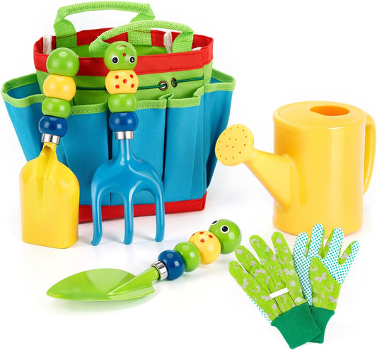 Tiny Gardeners – Toddler 6 Piece Gardening Tool Set with Safe Colorful Tools & Carry Bag for Backyard Fun