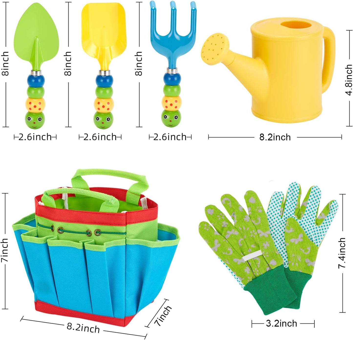 Tiny Gardeners – Toddler 6 Piece Gardening Tool Set with Safe Colorful Tools & Carry Bag for Backyard Fun