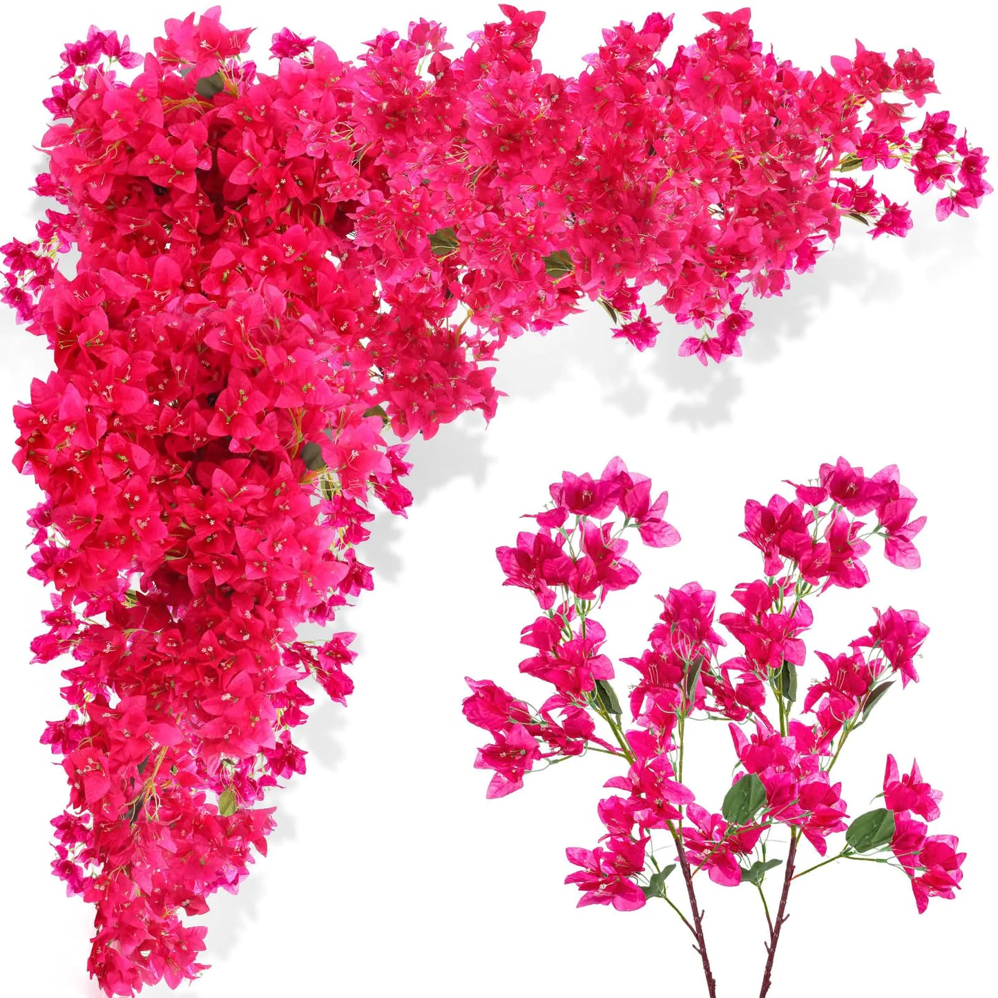 Yuxung 16 Pack Artificial Bougainvillea Floral Silk Bougainvillea Long Stem Bougainvillea Plants Hanging Table Centerpiece for Home Wedding Indoor Outdoor Decorations (Rose Red)