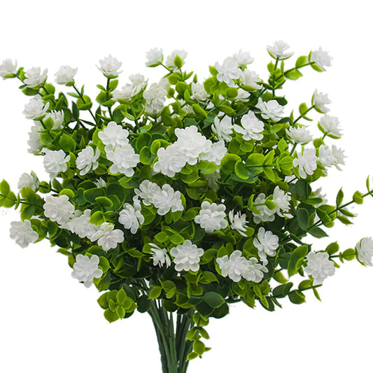 Artificial Flowers Fake Outdoor UV Resistant Plants Faux Plastic Greenery Shrubs Indoor Outside Hanging Planter Home Kitchen Office Wedding Garden Decor